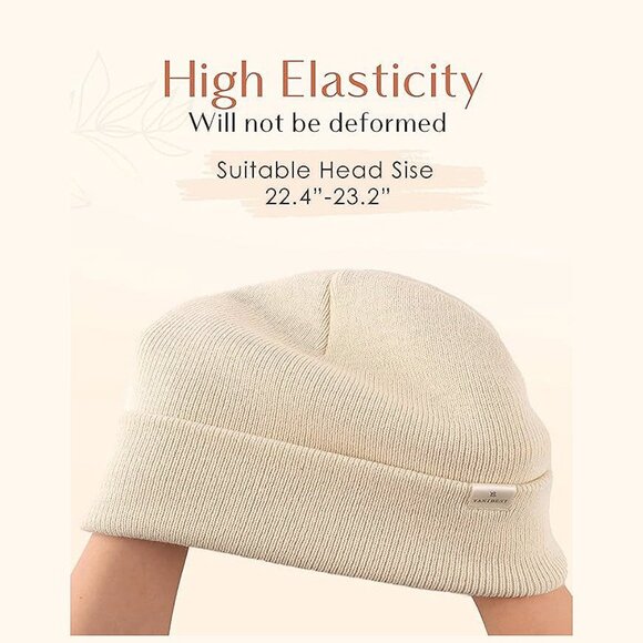 Womens Saitn Lined Knit Beanie Hat Ad-Beige - Picture 4 of 6